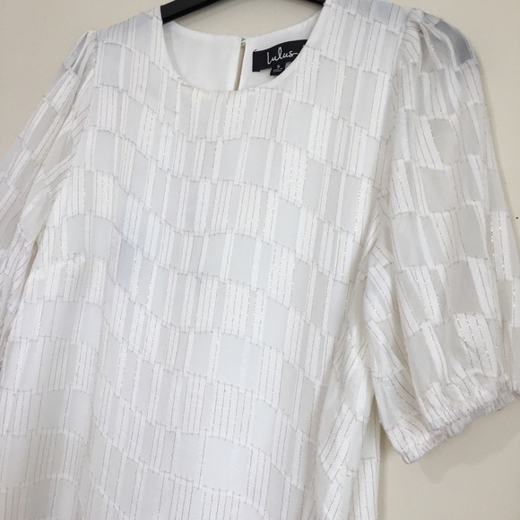 Lulus Check Up On It White and Gold Short Sleeve Mini Shift Dress - Picture 13 of 16